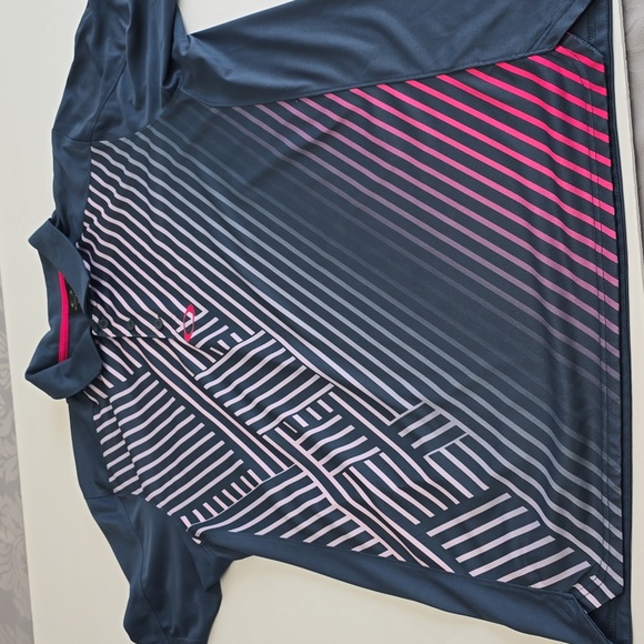 Oakley Men's Blue Pink Ombre Stripes Short Sleeve Polo Golf Shirt Size XL - Picture 10 of 14